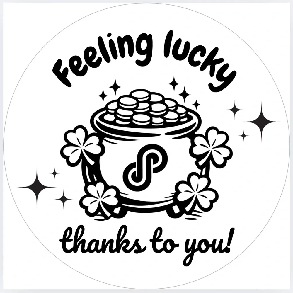 Handmade 50 Count Pot of Gold “Feeling Lucky Thanks to You” Stickers 2” x 2”